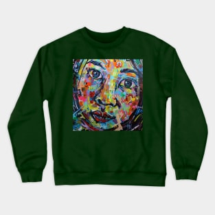 Little In Large Abstract Face Painting | Hidden Rainbow Face Portrait | Abstract Pop Surreal Crewneck Sweatshirt